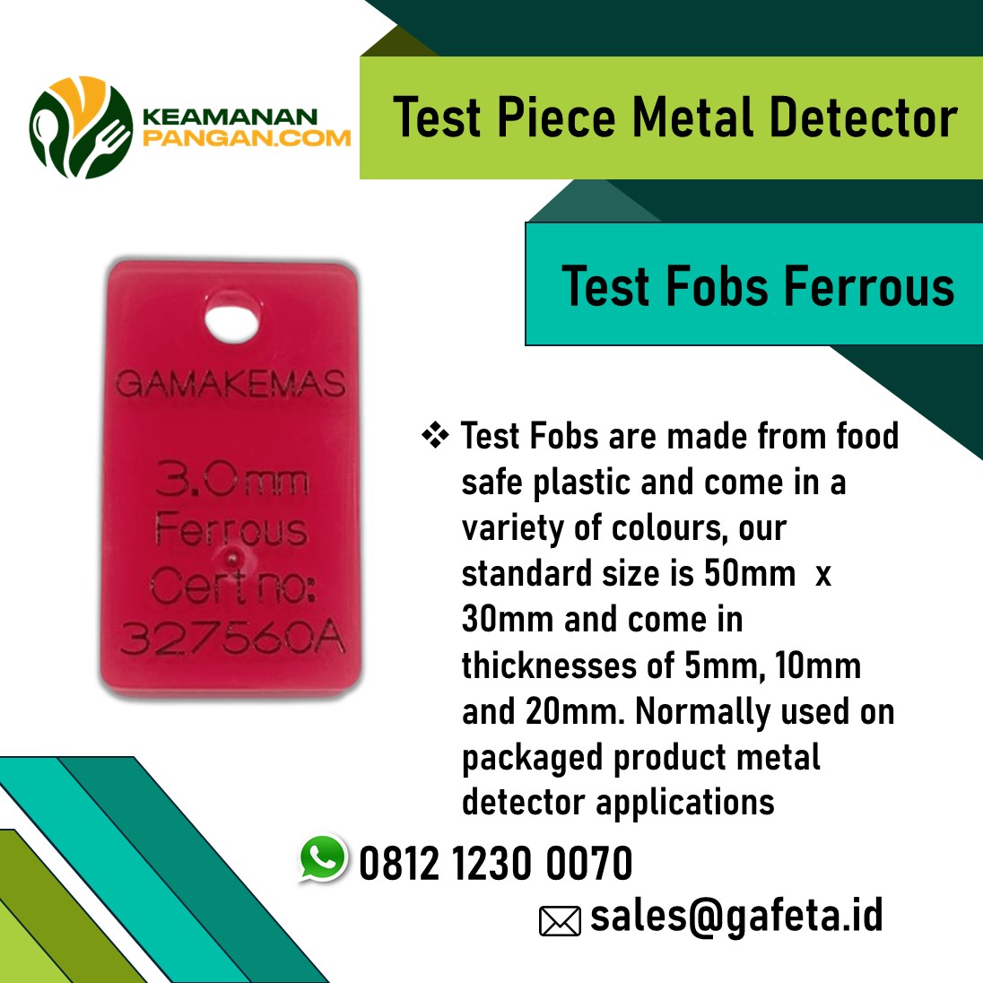 Metal Detector Test Pieces Ferrous untuk Uji Keamanan Pangan