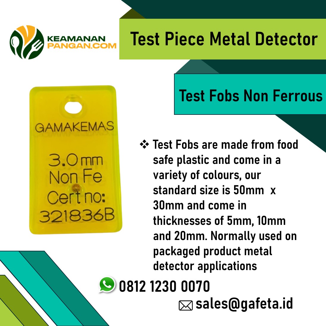 Jual Test Piece Metal Detector Non Ferrous Bahan Food Grade