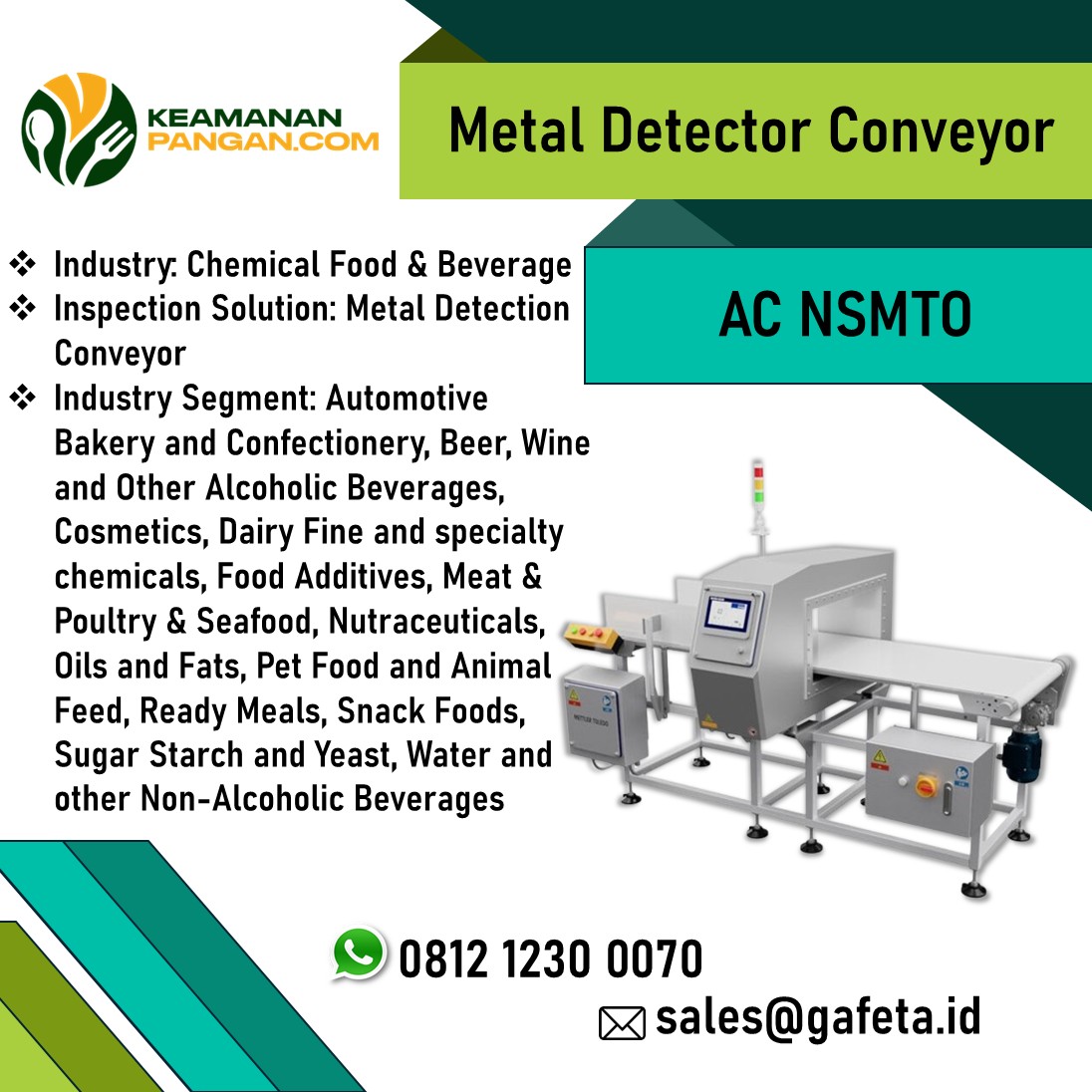 Jual Metal Detector Conveyor System AC NSMTO: Bebas Kontaminasi Logam