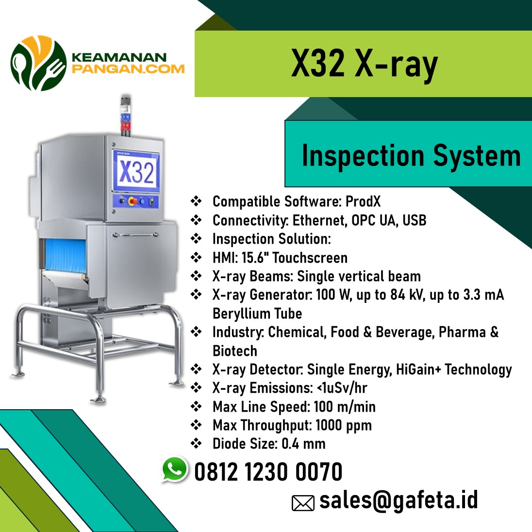 Dapatkan X-Ray Inspection System X32 Sistem Deteksi Kontaminan