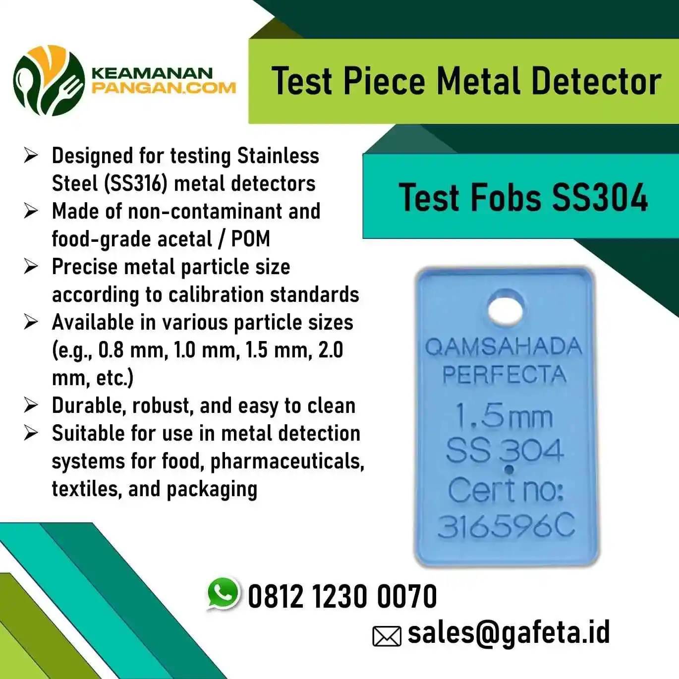 Jual Test Piece Metal Detector Fobs SS304: Uji Sensitivitas Detektor Logam